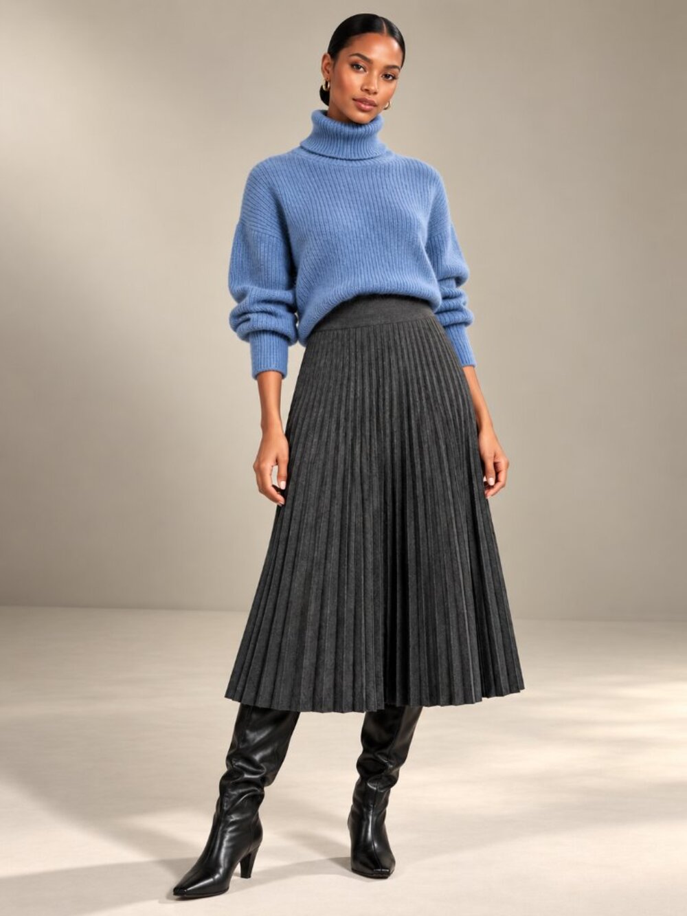 LOFT Pleated Midi Skirt Dark Charcoal Grey Size 2 NWOT